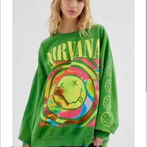 Urban Outfitters NIRVANA Green Graphic Crewneck Sweatshirt